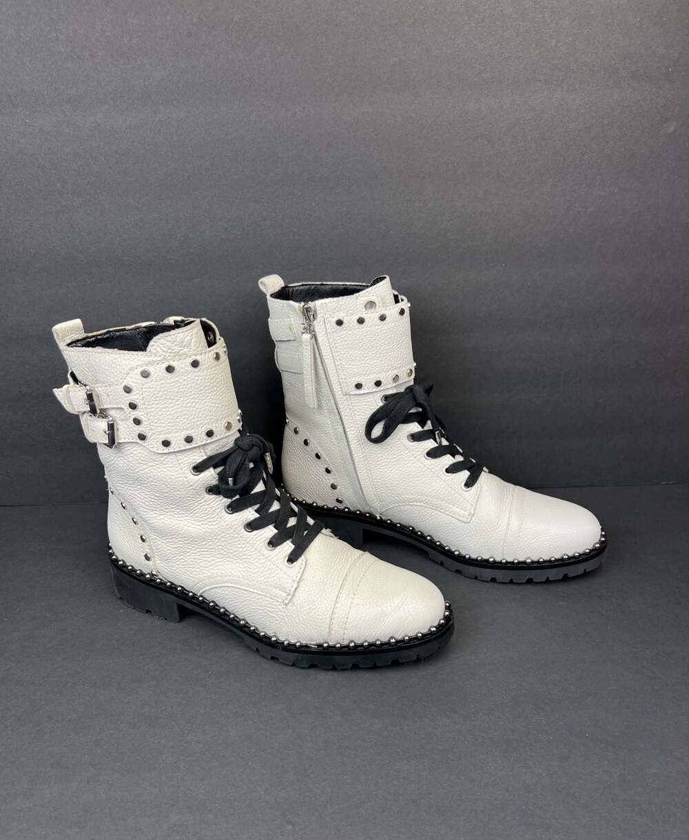 Sam Edelman Jennifer Studded White Leather Combat Boot Size 8.5M